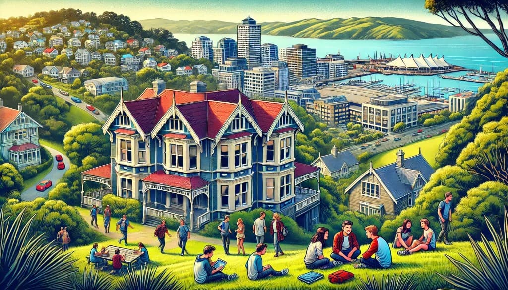 Wellington character villa with students overlooking the harbour
